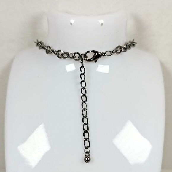 Gunmetal Chain Statement Necklace Zebra Print Beads Faceted Artisan 17" - 19" - Picture 7 of 14